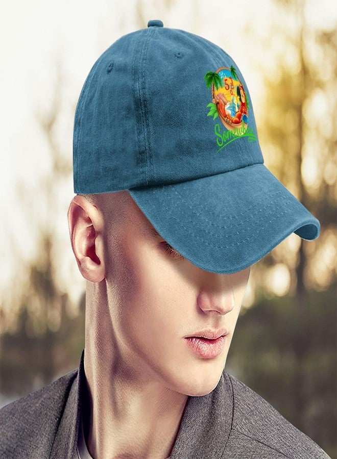 Paunook It is 5 Oclock Somewhere Baseball Cap Vintage Cotton Washed Baseball Caps Adjustable Dad Cyan Blue - Image 4
